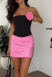 Lutaotie Contrast Corset Strapless Mini Skirt Suits