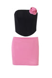 Lutaotie Contrast Corset Strapless Mini Skirt Suits