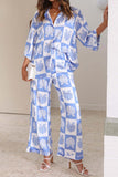 Lutaotie Contrast Printed Shirt Long Pants Suits