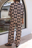 Lutaotie Contrast Printed Shirt Long Pants Suits