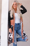 Lutaotie Cow Print Patchwork Open Front Cardigan