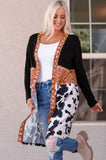 Lutaotie Cow Print Patchwork Open Front Cardigan