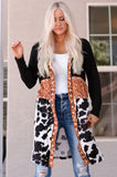 Lutaotie Cow Print Patchwork Open Front Cardigan