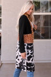 Lutaotie Cow Print Patchwork Open Front Cardigan