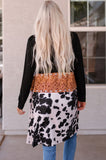 Lutaotie Cow Print Patchwork Open Front Cardigan