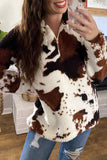 Lutaotie Cow Print Zipper Front Plush Tops