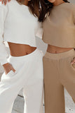 Lutaotie Crew Neck Crop Top Long Pants Set