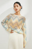 Lutaotie Crew Neck Gradient Wool Sweater