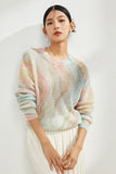 Lutaotie Crew Neck Gradient Wool Sweater