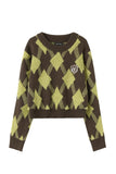 Lutaotie Crew Neck Plaid Patchwork Sweater