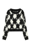 Lutaotie Crew Neck Plaid Patchwork Sweater