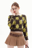 Lutaotie Crew Neck Plaid Patchwork Sweater