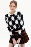 Lutaotie Crew Neck Plaid Patchwork Sweater