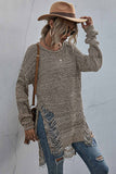 Lutaotie Crew Neck Split Hollow Out Tassel Sweater