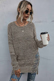 Lutaotie Crew Neck Split Hollow Out Tassel Sweater