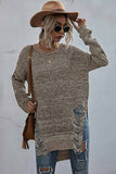 Lutaotie Crew Neck Split Hollow Out Tassel Sweater