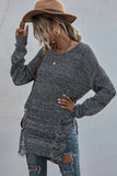 Lutaotie Crew Neck Split Hollow Out Tassel Sweater