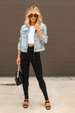 Lutaotie Distressed Washed Denim Crop Jacket