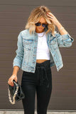 Lutaotie Distressed Washed Denim Crop Jacket