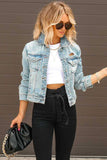 Lutaotie Distressed Washed Denim Crop Jacket