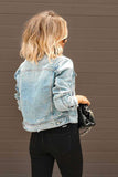 Lutaotie Distressed Washed Denim Crop Jacket