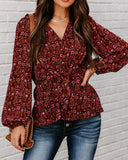 lutaotie Us Forever Paisley Tie Front Peplum Blouse