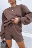 Lutaotie Sweatshirt Shorts Drawstring Two-Piece Set