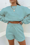 Lutaotie Sweatshirt Shorts Drawstring Two-Piece Set