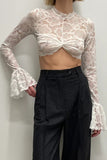 Lutaotie Flare Sleeve Crochet Crop Top