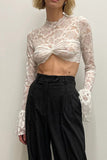 Lutaotie Flare Sleeve Crochet Crop Top