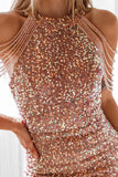 Lutaotie Fringe Shoulder Sequins Pack Hip Mini Dress