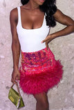 Lutaotie Fuzzy Sequins Bodycon Mini Skirt