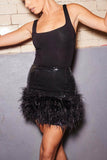 Lutaotie Fuzzy Sequins Bodycon Mini Skirt