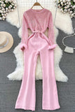 Lutaotie Fuzzy Sleeves Glitter Patchwork Jumpsuits