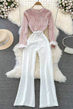 Lutaotie Fuzzy Sleeves Glitter Patchwork Jumpsuits