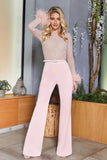 Lutaotie Fuzzy Sleeves Glitter Patchwork Jumpsuits