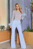 Lutaotie Fuzzy Sleeves Glitter Patchwork Jumpsuits