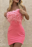 Lutaotie Fuzzy Strapless Backless Dress