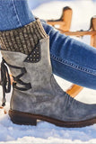 Lutaotie Mid-Calf Knitted Patchwork Lace Up Boots