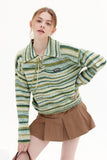 Lutaotie Gradient Striped Tie-Front Sweater