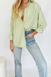 Lutaotie Green Striped Long Sleeve Shirts