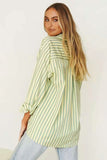 Lutaotie Green Striped Long Sleeve Shirts