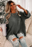 Lutaotie Grey Distressed Loose Pullover Sweater