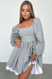 Lutaotie Grey High Waist A-Line Babydoll Dress