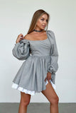 Lutaotie Grey High Waist A-Line Babydoll Dress