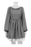 Lutaotie Grey High Waist A-Line Babydoll Dress