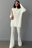 Lutaotie Turtleneck Ribbed Knitted Flare Pants Two-piece Set