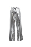 Lutaotie High Waist Reflective PU Leather Pants