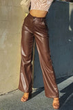 Lutaotie High Waist Wide Leg Leather Pants