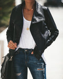 lutaotie Slick Chick Coated Faux Leather Moto Jacket - Black